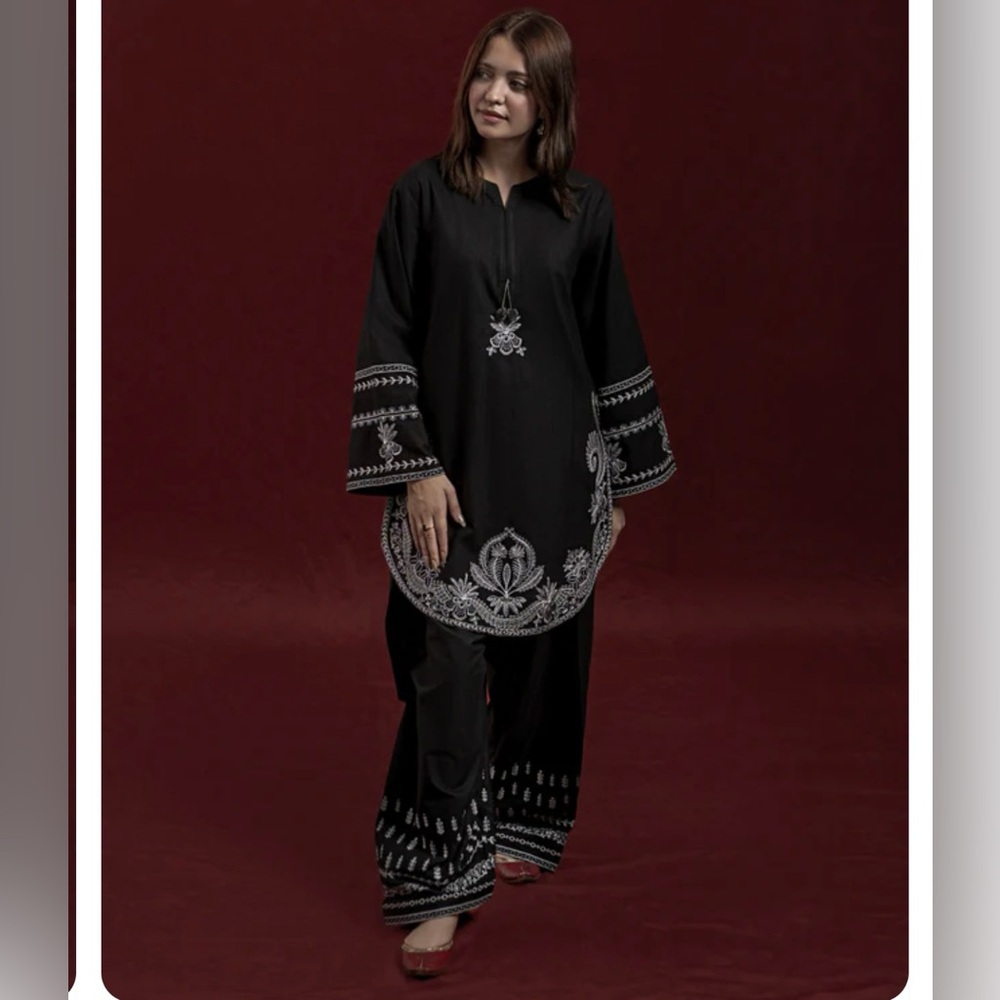 Black Embroidered Kurta Farshi shalwar Set Indian Pakistani